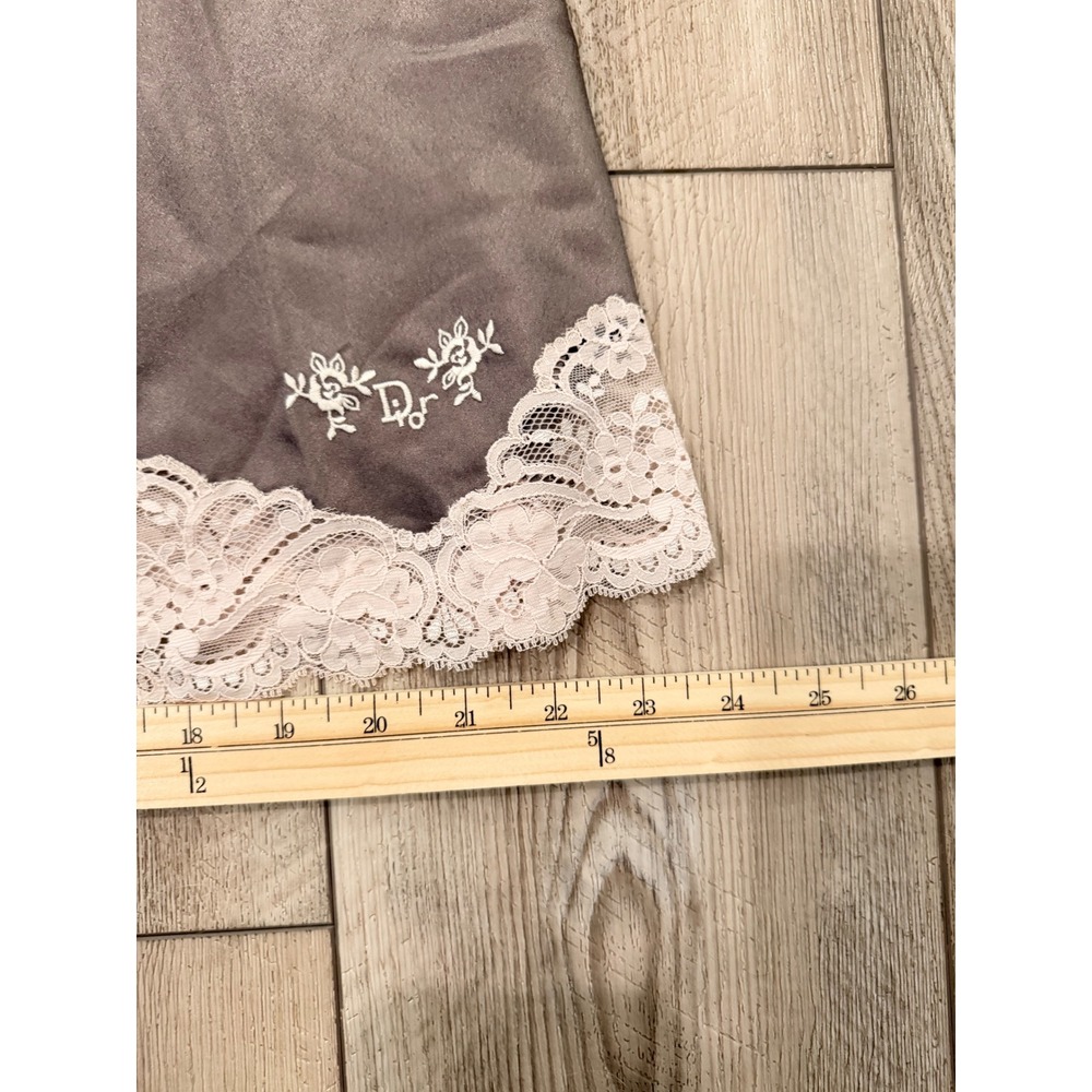 Christian Dior Vintage Taupe Satin Half Slip Lace Trim Side Slit Logo 25 Inch - Picture 9 of 14